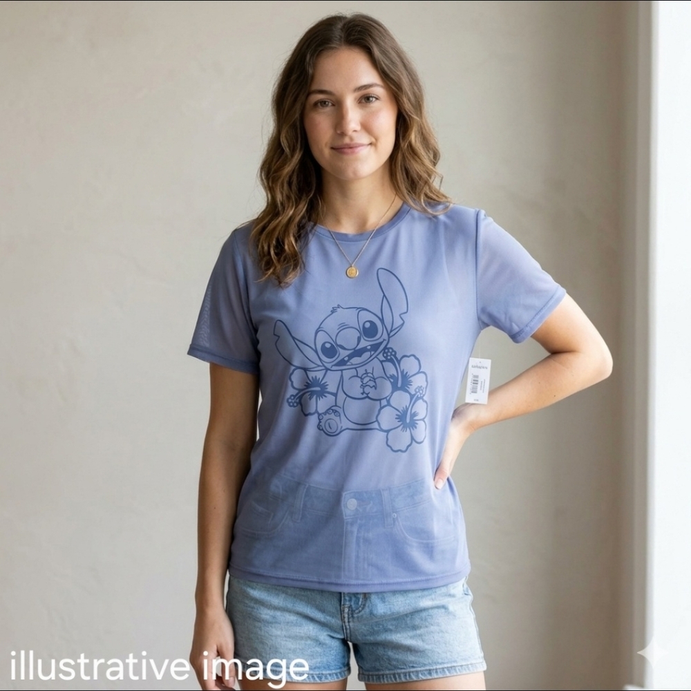 NWT BoxLunch Disney Lilo & Stitch Mesh Layered Tee - Size M